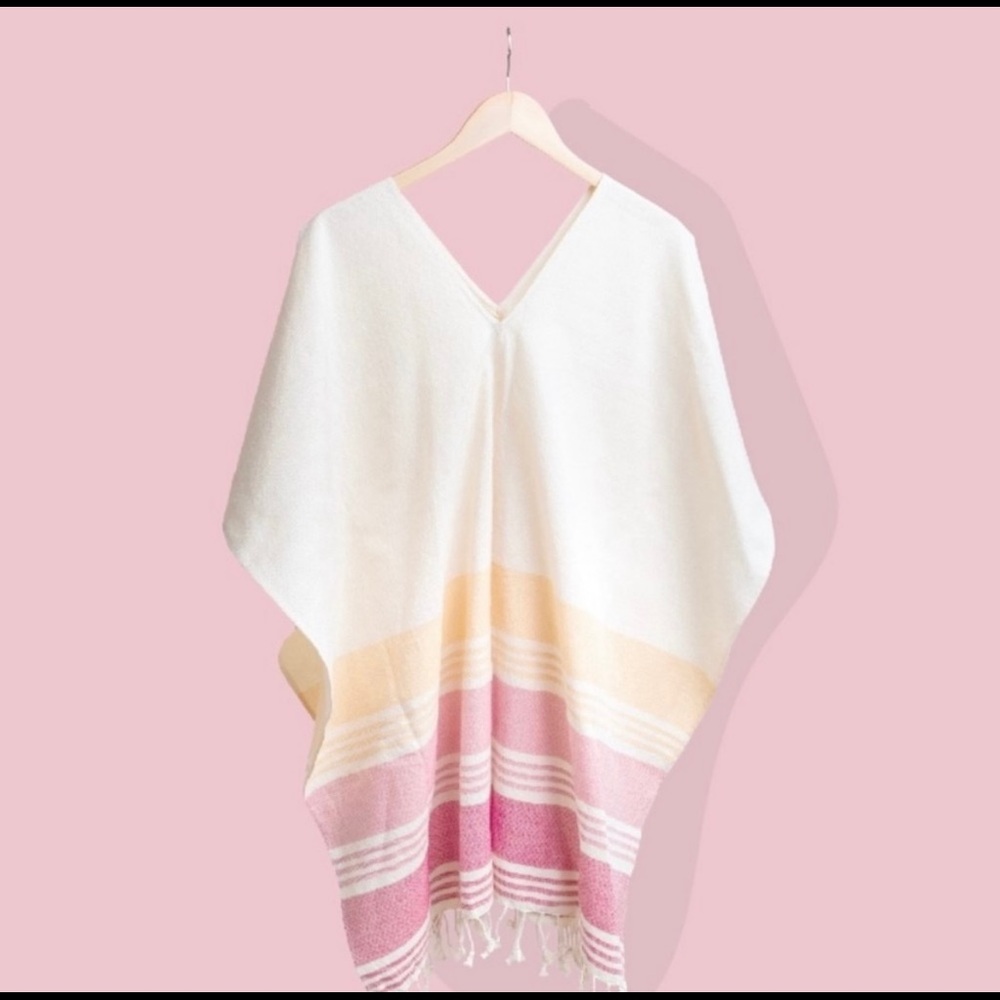 Tribe Alive cotton poncho bathingsuit coverup cream/ pink
